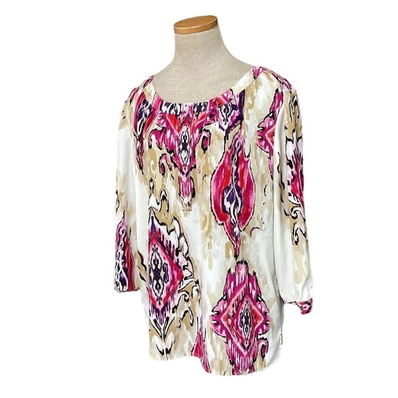 Chico’s Blouse Top Paisely Pink Cream Chico’s Size 12 Large - Picture 3 of 15